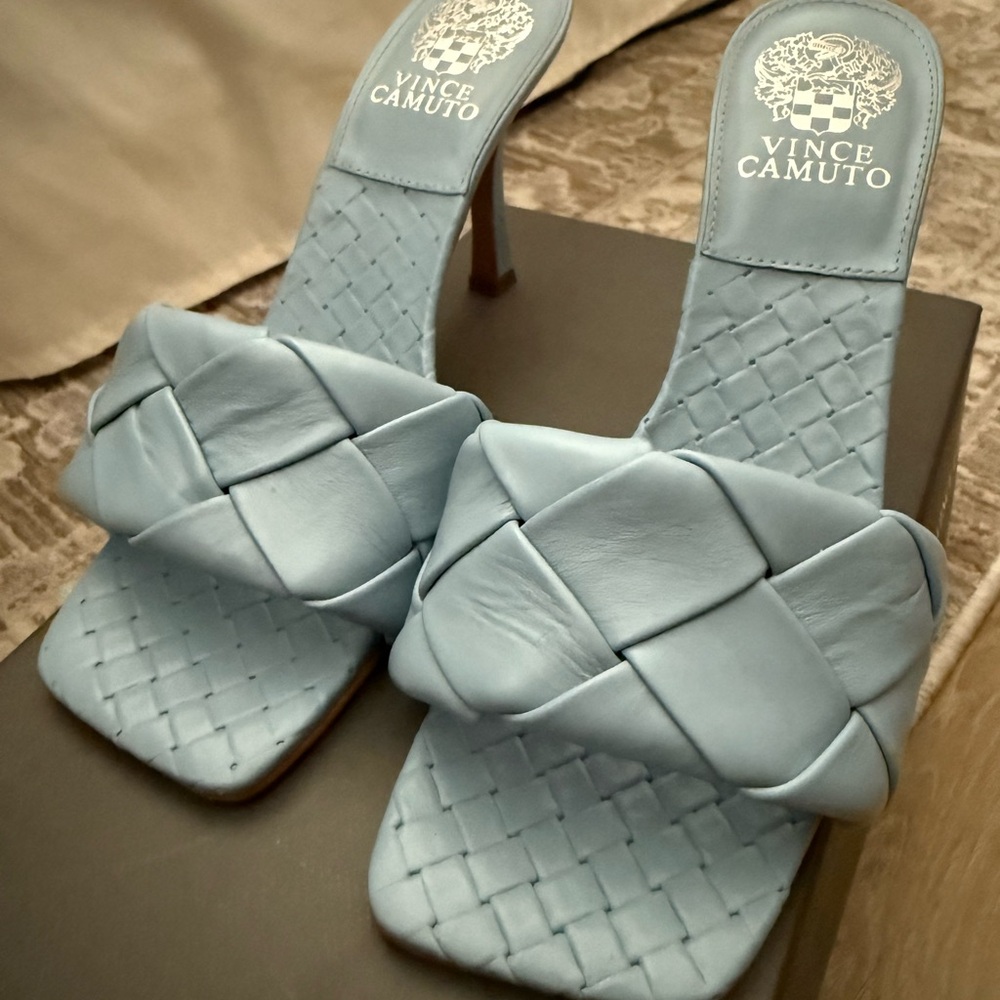 Vince Camuto Light Blue Woven Heeled Mules